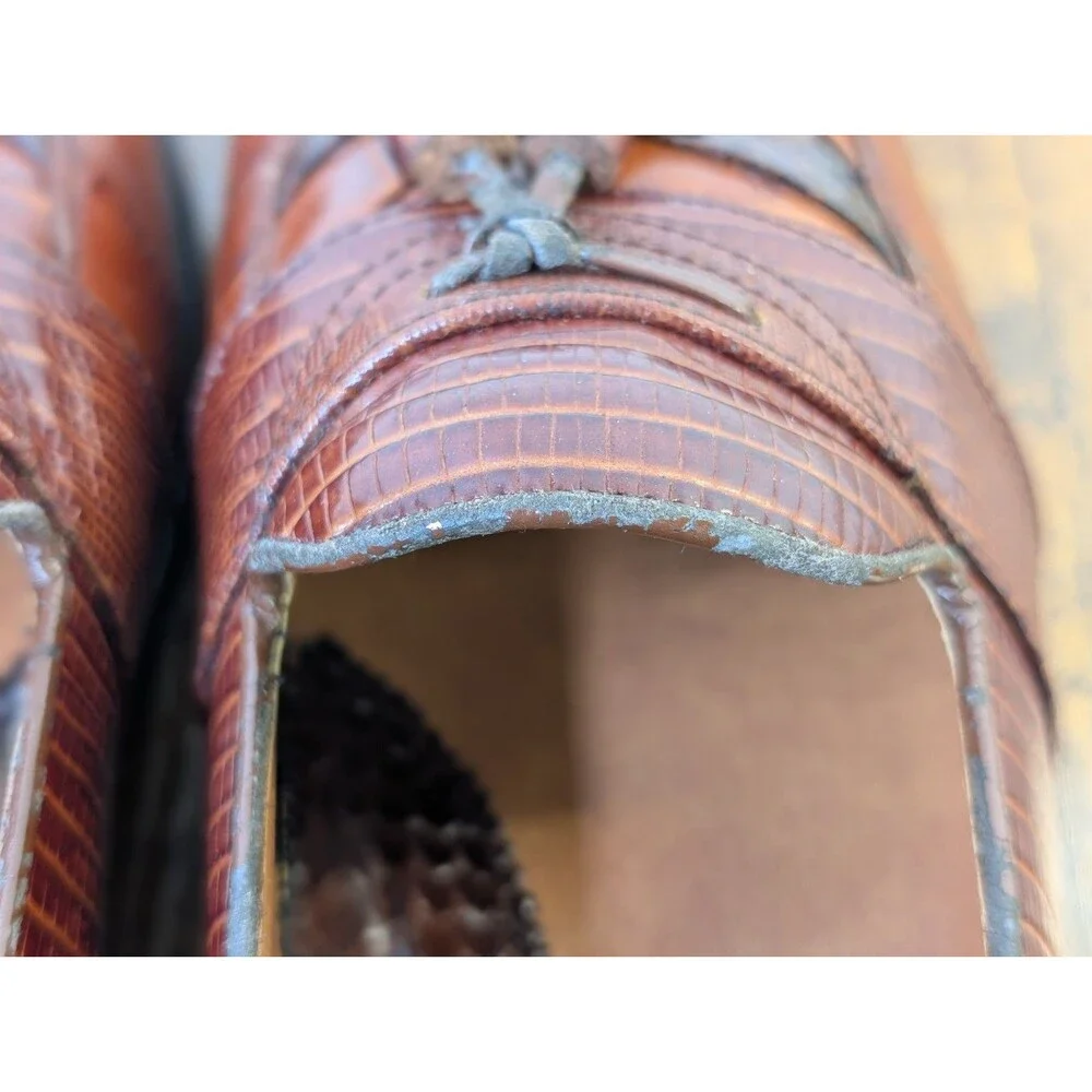 Stacy Adams Santana Tassel Loafers Men’s 8.5 M Cognac Brown Snake Leather 23121